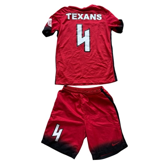 Nike Texans #4 Soccer Jersey & Shorts Set Red Kids L Unisex Crest Logo DRI-FIT - Picture 1 of 12